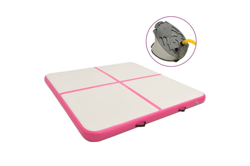Oppblåsbar PVC gymnastikkmatte med pumpe 200x200x15 cm rosa - Treningsmatte