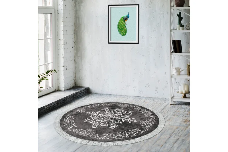 Alanur Home Matte 180 cm Rund - Grå/Hvit - Tekstiler & tepper - Teppe & matte - Moderne matte - Wiltontepper