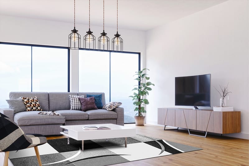 London Patch Friezematte 133x190 Rutete, Svart