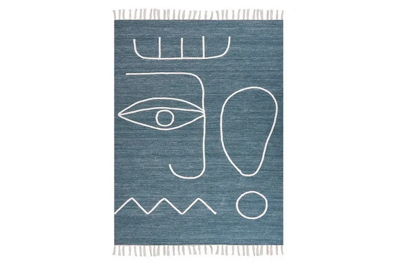 Flatvevd Yavu, Blå, Hvit, 140x200 cm