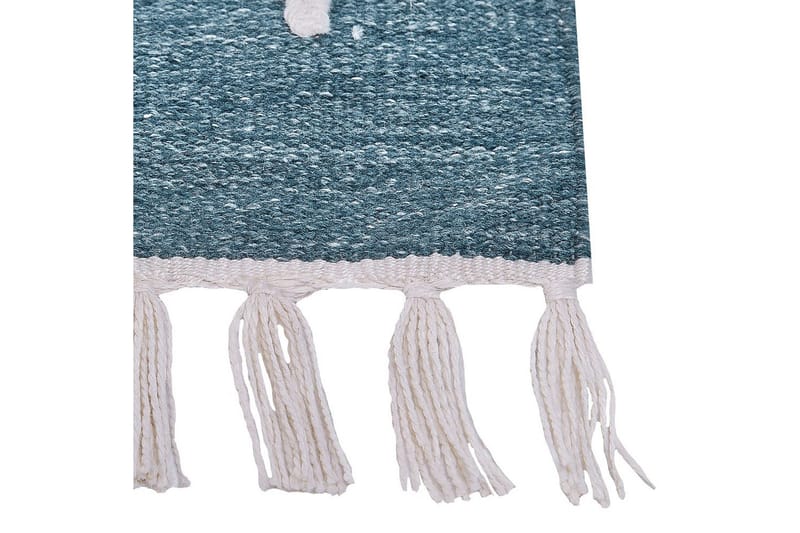 Flatvevd Yavu - Blå, Hvit, 140x200 cm - Tekstiler & tepper - Teppe & matte - Utendørs tepper