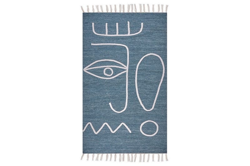 Flatvevd Yavu, Blå, Hvit, 80x150 cm