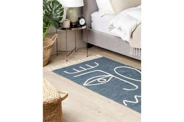 Flatvevd Yavu - Blå, Hvit, 80x150 cm - Tekstiler & tepper - Teppe & matte - Utendørs tepper