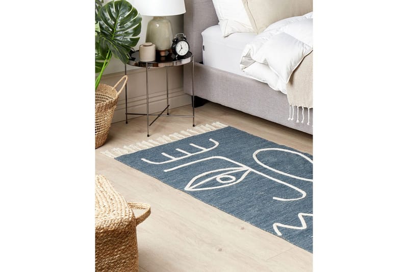 Flatvevd Yavu - Blå, Hvit, 80x150 cm - Tekstiler & tepper - Teppe & matte - Utendørs tepper