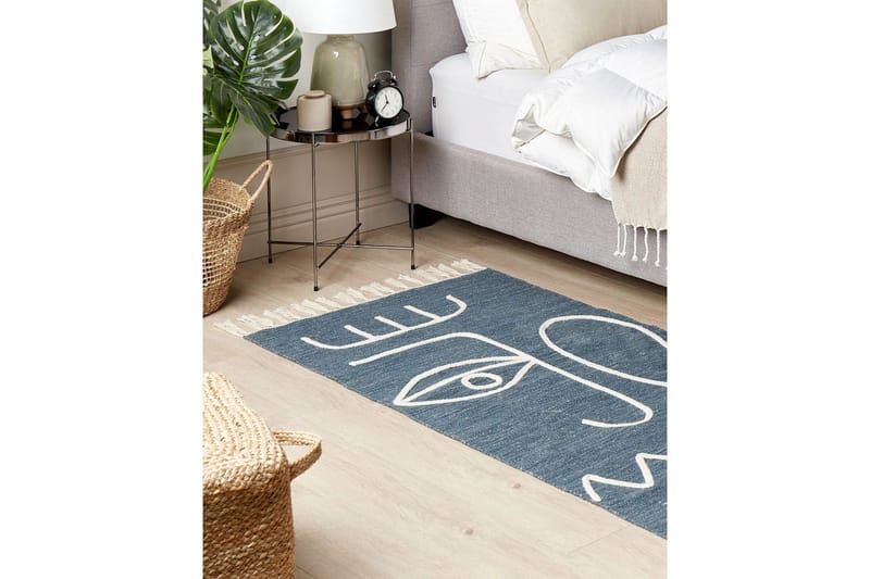 Flatvevd Yavu - Blå, Hvit, 80x150 cm - Tekstiler & tepper - Teppe & matte - Utendørs tepper