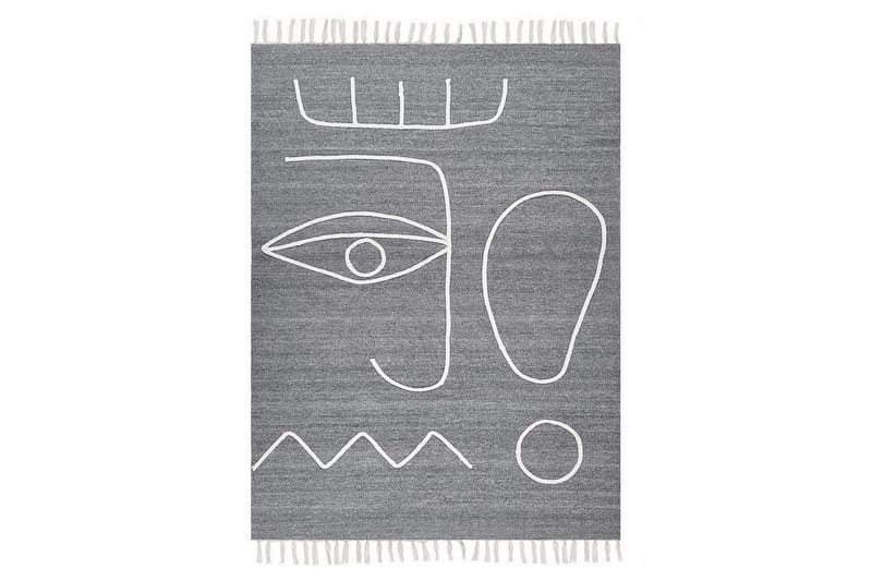 Flatvevd Yavu - Grå, hvit, 140x200 cm - Tekstiler & tepper - Teppe & matte - Utendørs tepper