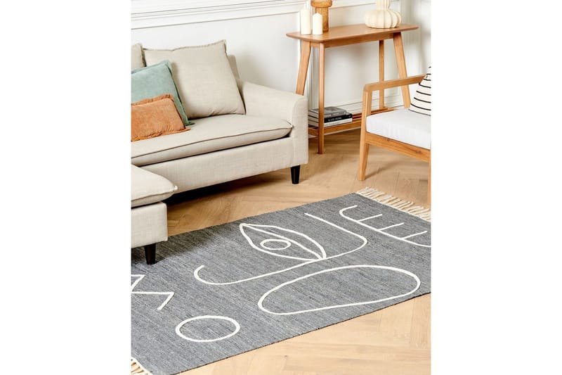 Flatvevd Yavu - Grå, hvit, 140x200 cm - Tekstiler & tepper - Teppe & matte - Utendørs tepper