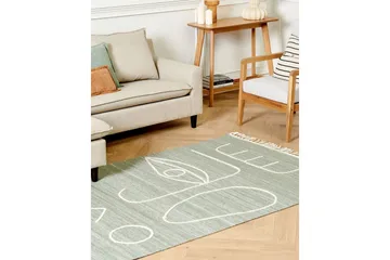 Flatvevd Yavu - Grønn, hvit, 140x200 cm - Tekstiler & tepper - Teppe & matte - Utendørs tepper