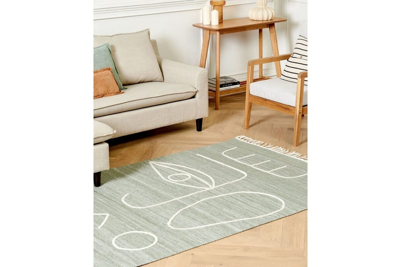 Flatvevd Yavu - Grønn, hvit, 140x200 cm - Tekstiler & tepper - Teppe & matte - Utendørs tepper