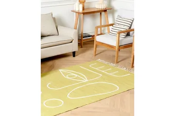 Flatvevd Yavu - Gul, 140x200 cm - Tekstiler & tepper - Teppe & matte - Utendørs tepper