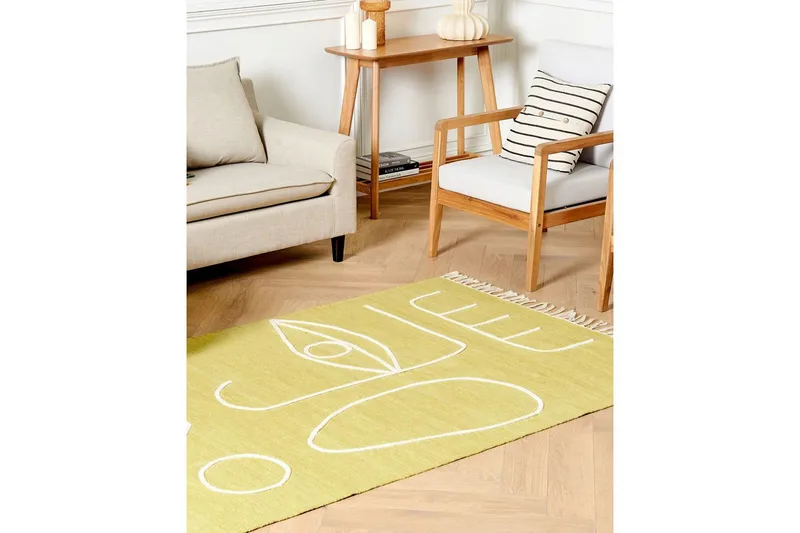 Flatvevd Yavu - Gul, 140x200 cm - Tekstiler & tepper - Teppe & matte - Utendørs tepper