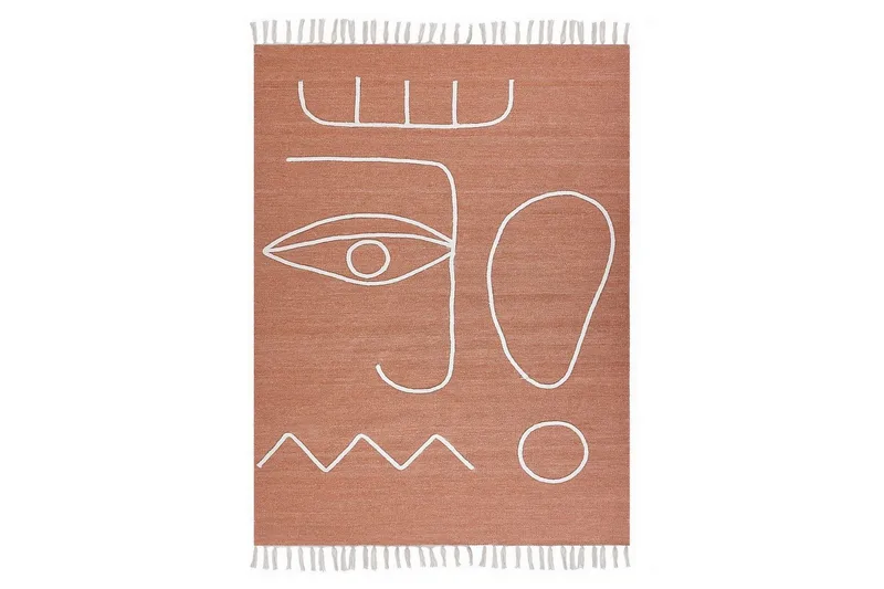 Flatvevd Yavu, Rød, Hvit, 140x200 cm