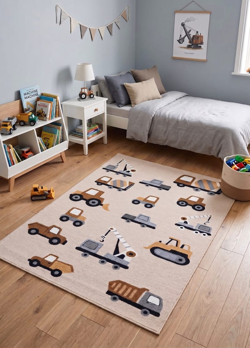 Maskinvevd teppe KM Home Play Wheels 120x160 Lin - lin - Tekstiler & tepper - Teppe & matte - Utendørs tepper - Plasttepper
