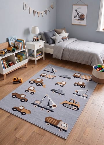 Maskinvevd teppe KM Home Play Wheels 120x160 Grå - grå - Tekstiler & tepper - Teppe & matte - Utendørs tepper - Plasttepper