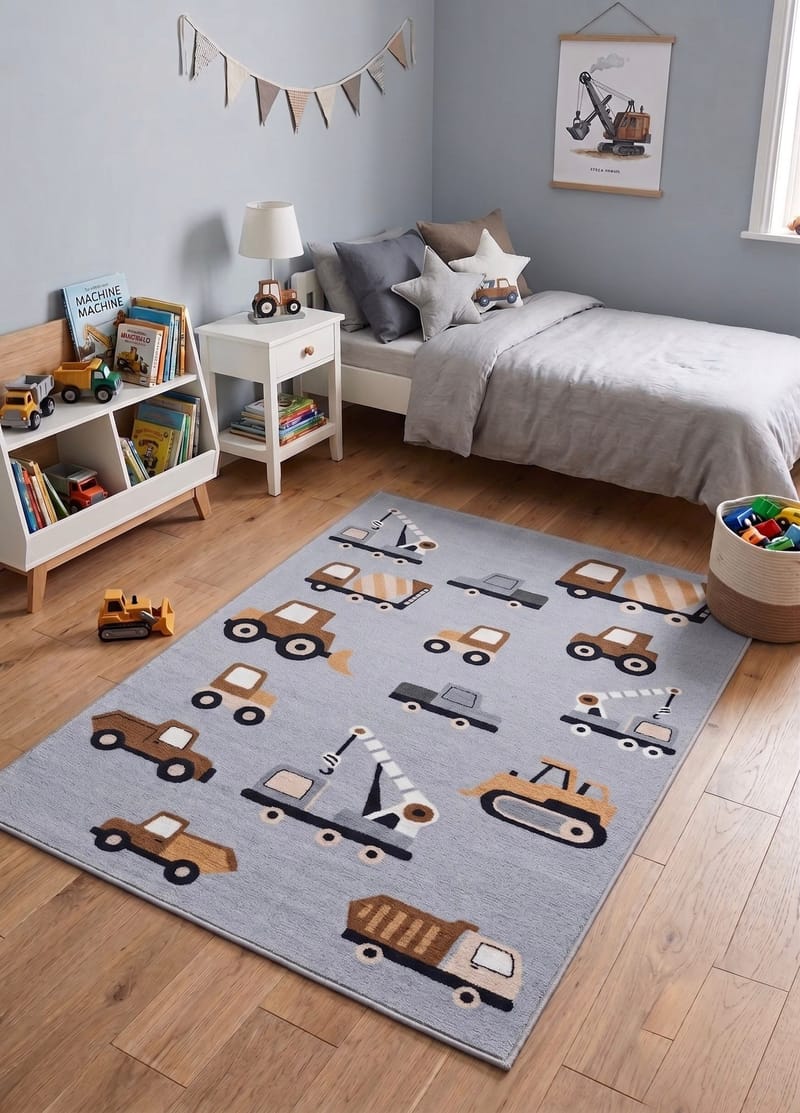 Maskinvevd teppe KM Home Play Wheels 120x160 Grå - grå - Tekstiler & tepper - Teppe & matte - Utendørs tepper - Plasttepper