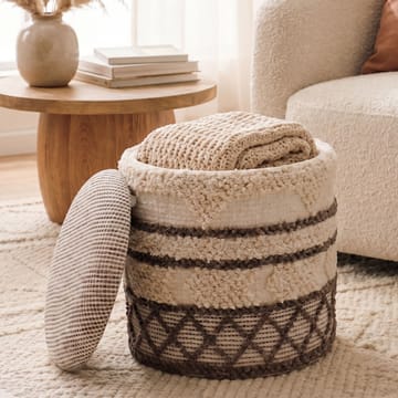 Volen rund sittepuff med oppbevaring i ullstoff - beige - Tekstiler & tepper - Tepper & pledd