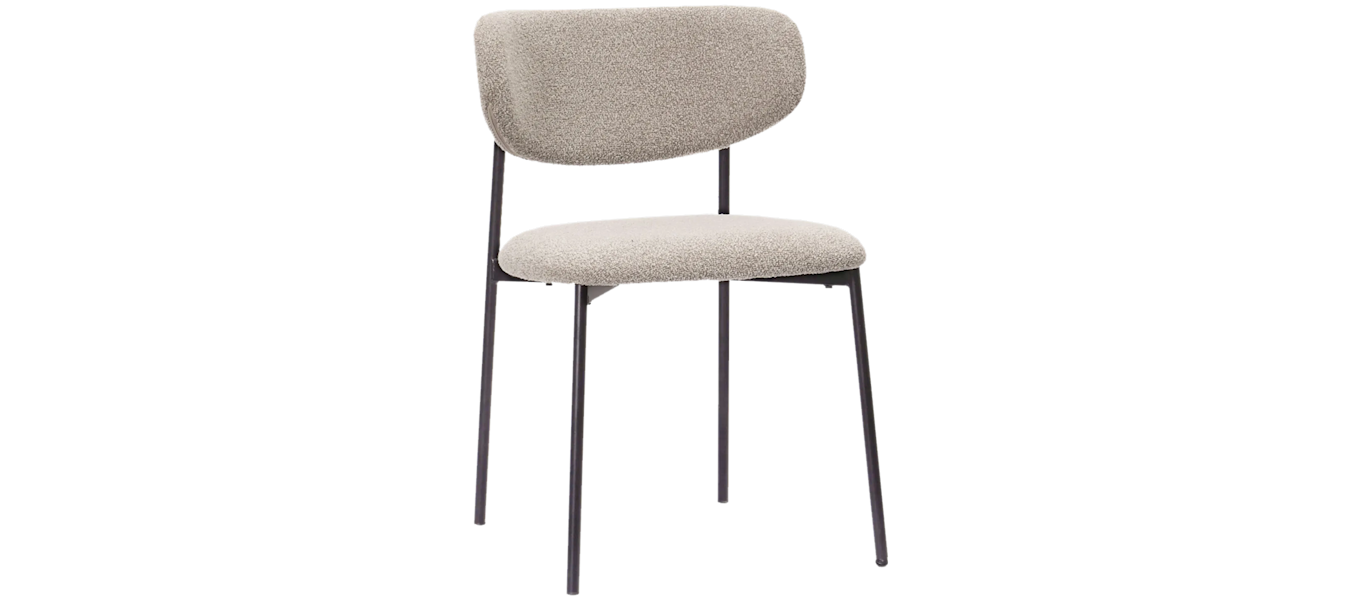 Lucy Spisestol, Greige bouclé / Metallben svart