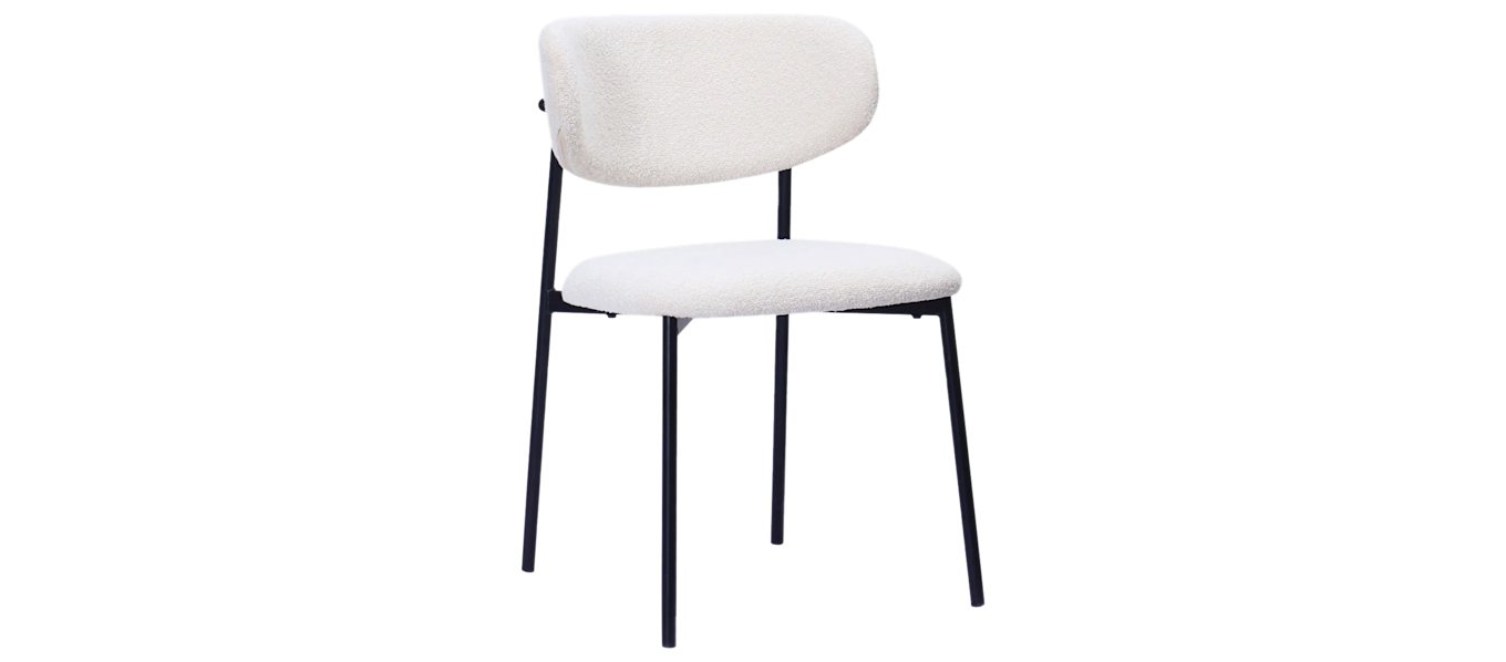 Lucy Spisestol, Hvit bouclé / Metallben svart