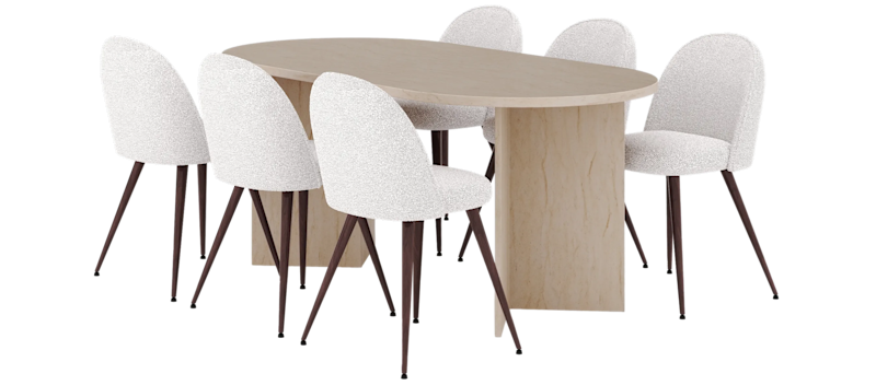 Dano Spisebord 180 cm med 6 Naira Plus Spisestoler, Travertin / Hvit