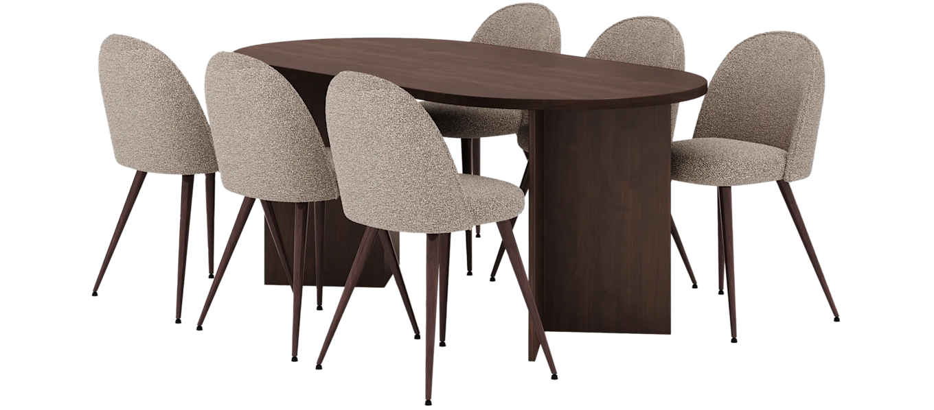 Dano Spisebord 180 cm med 6 Naira Plus Spisestoler, Valnøtt / Greige
