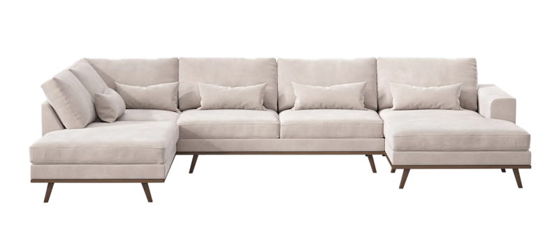 Copenhagen 5-seters Venstrevendt U-formet Large Sofa med Divan og Sjeselong i Fløyel, Beige