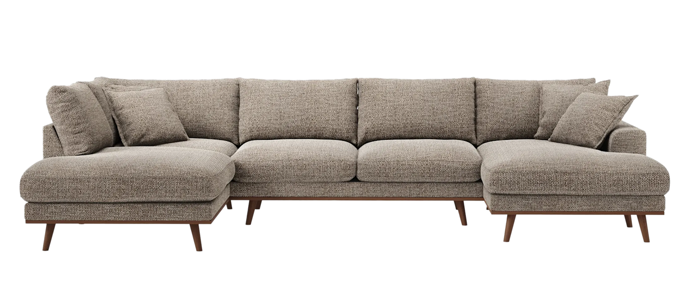 Copenhagen Premium 5-personers Venstrevendt U-formet Dyb Sofa med Divan og Chaiselong i Chenille, Brun