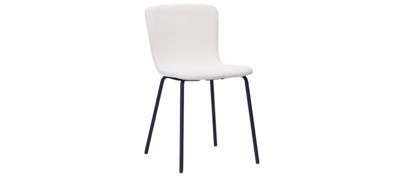 Katy Spisestol, Hvit bouclé / Metallben svart