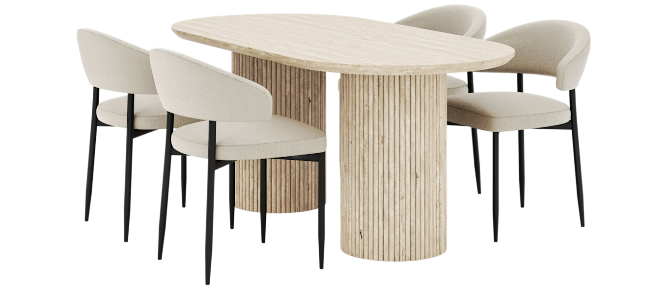 Uppveda Ovalt Spisebord 180x90 cm med 4 Sawako Stoler, Beige