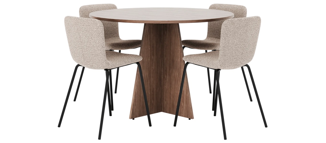 Bootcut Rundt Lite Spisebord i Valnøtt 110 cm med 4 Katy Spisestoler, undefined