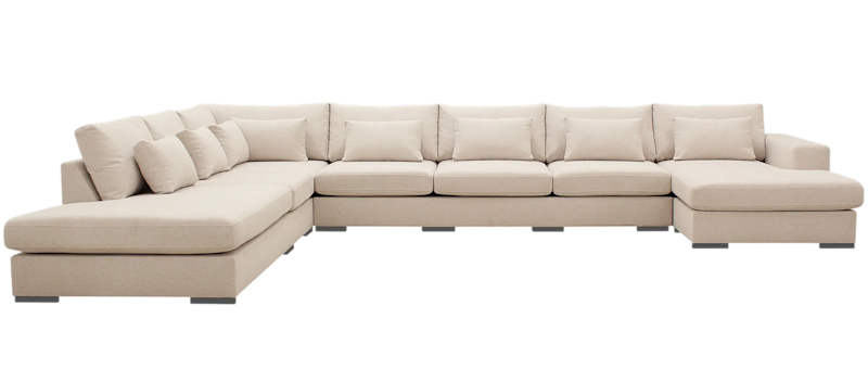 Grande Stor 7-seters U-Sofa med Divan Høyre, Beige Stoff