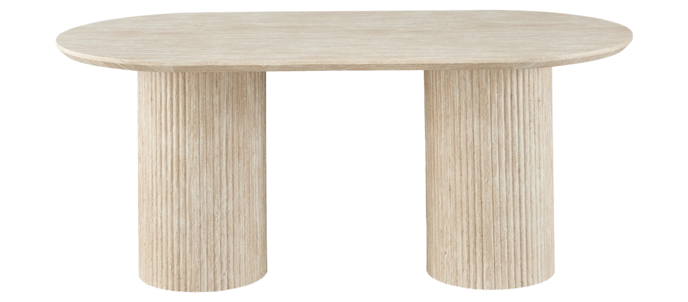 Ovalt Spisebord Uppveda 180x90 cm Travertin Utseende, Svart/Hvit