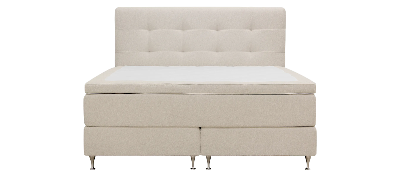 Hilton Premium Komplett Sengpakke 180x200 cm Kontinentalseng med Sengegavl, Beige Bouclé