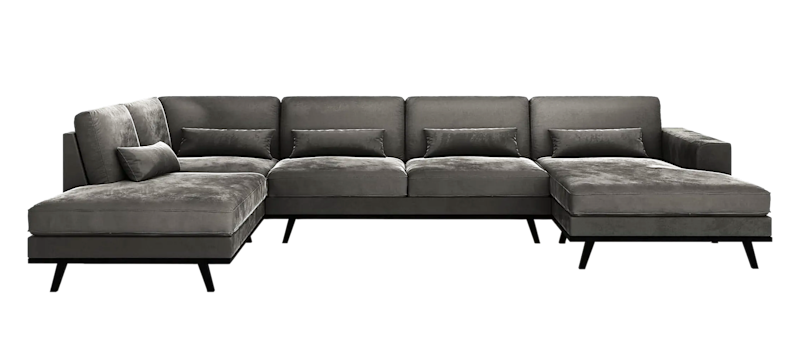 Copenhagen 5-seters Venstrevendt U-formet Sofa med Divan og Sjeselong i Fløyel, Mørk grå