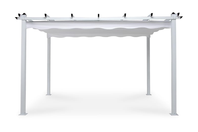 Frittstående pergola med sammenleggbart tak for terrasse og hage 4x3 - Hvit / Aluminium - Hagemøbler & utemiljø - Solbeskyttelse - Pergola